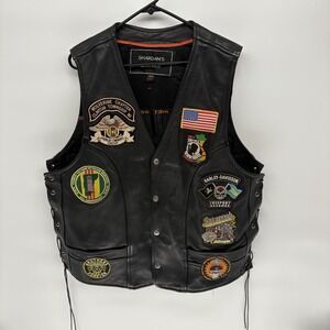 Shardan's Leather Sleeveless Button Motorcycle Vest Biker Patches Lace Men 2XL‎